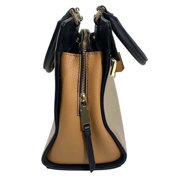 Calvin Klein Black Metallic Gold Tan Structured Satchel Buckle Lock Key EUC - Picture 4 of 16